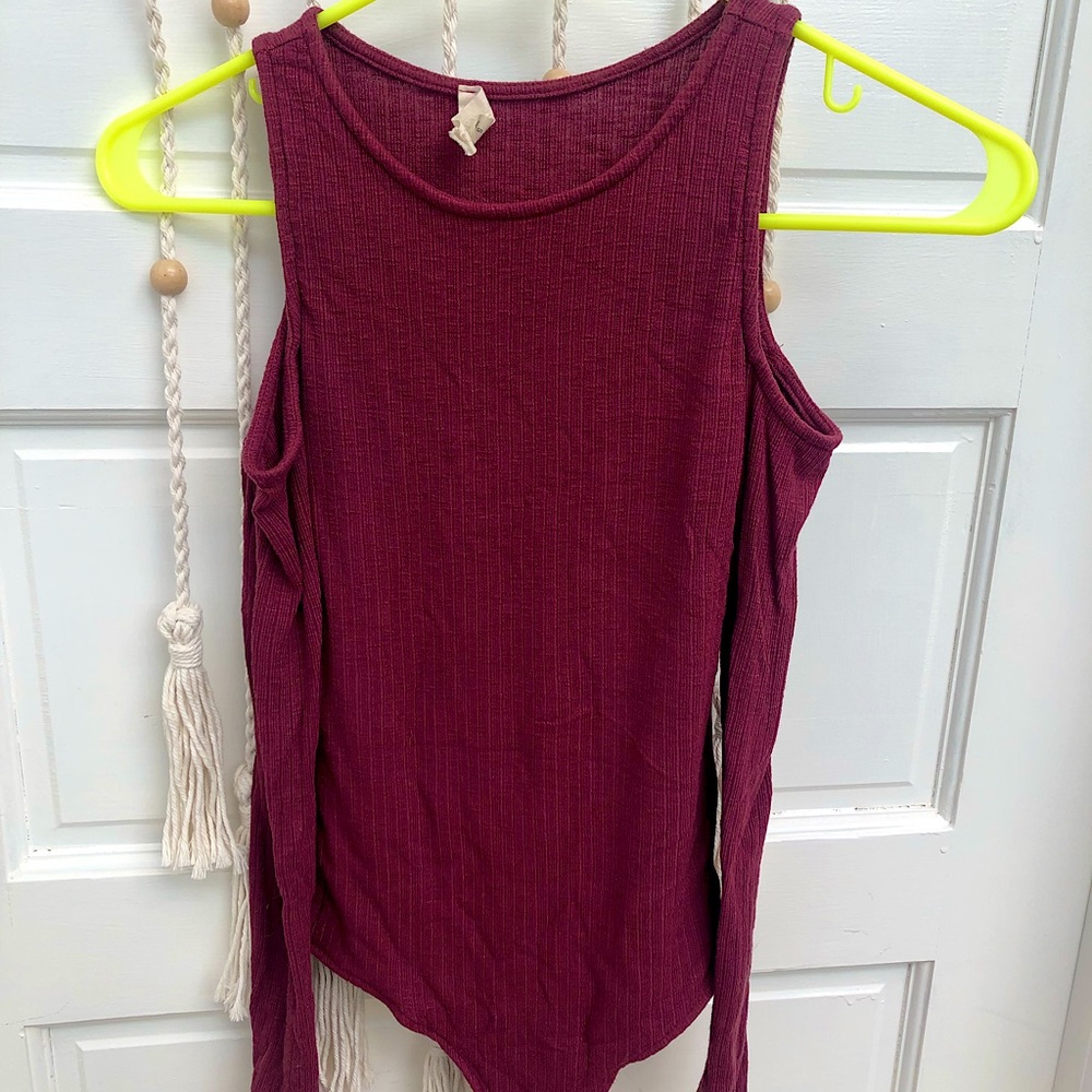 Maroon Cold Shoulder Leotard